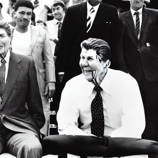 Image similar to [ ronald reagan sitting in chair next to tiger ]