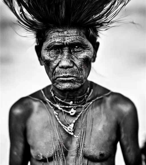 Prompt: Award winning reportage photo of Tuvalu Natives with incredible insane hair and beautiful hyper-detailed eyes wearing traditional garb by Lee Jeffries, 85mm ND 5, perfect lighting, gelatin silver process