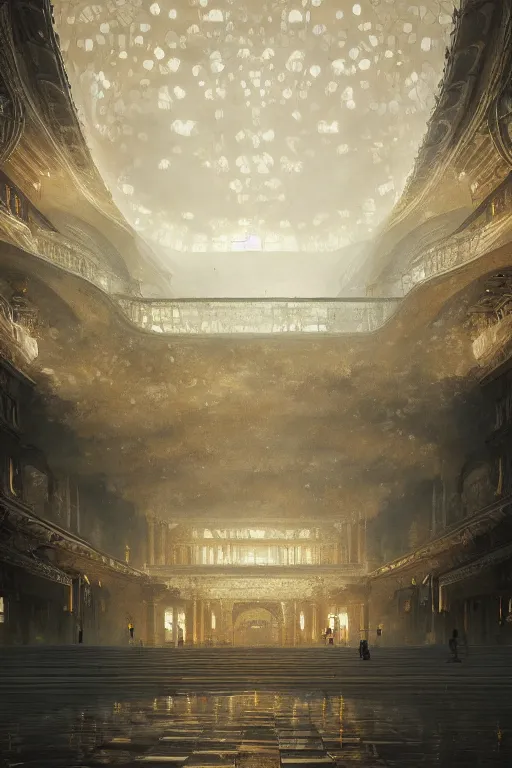 Image similar to inside of an imperial palace, powerfull, intricate, elegant, volumetric lighting, digital painting, highly detailed, artstation, sharp focus, illustration, concept art, ruan jia, steve mccurry