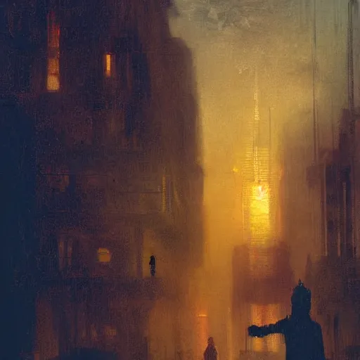 Image similar to digital art cyberpunk cityscape nighttime silhouette of young man in a hoodie in theforeground painted by turner 1860