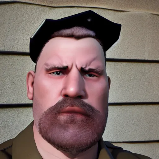 Image similar to Real life Heavy from Team Fortress 2, portrait photo of a Russian man, 4k, award winning photo