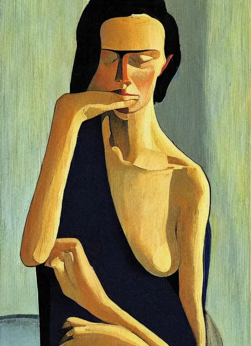 Prompt: a painted portrait of a modern women, art by felice casorati, aesthetically pleasing and harmonious natural colors, expressionism, fine day, portrait