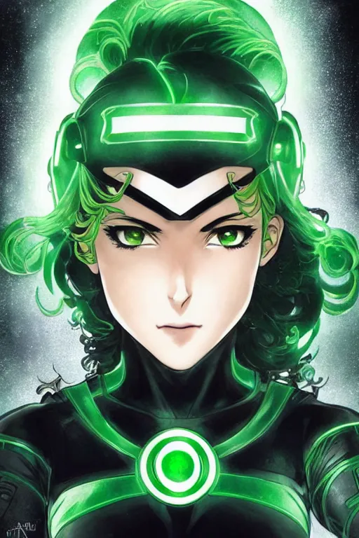 Image similar to anime key visual of a beautiful young female green lantern!! intricate, green and black suit, glowing, powers, dc comics, cinematic, stunning, highly detailed, digital painting, artstation, smooth, hard focus, illustration, art by artgerm and greg rutkowski and alphonse mucha