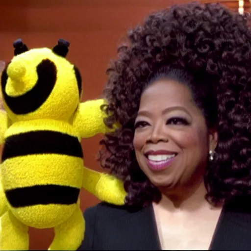 Prompt: a giant bee as a guest in the oprah winfrey show