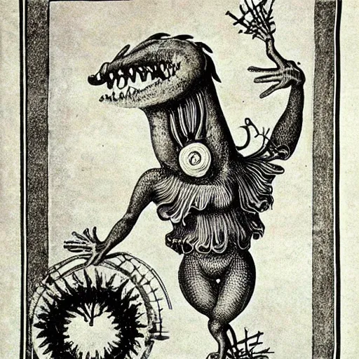 Image similar to whimsical freaky creature sings a unique canto about \'as above so below\' being ignited by the spirit of Haeckel and Robert Fludd, breakthrough is iminent, glory be to the magic within