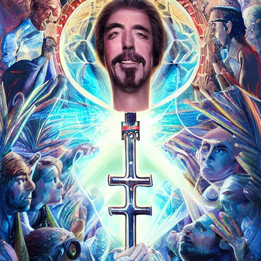 Image similar to michael mcdonald singer, boz scaggs, steely dan, christopher cross as catholic saints, anthropomorphic, sharp focus, illustration, ultra real, masterpiece, glowing holy aura by magali villeneuve and stanley artgerm lau, wlop,