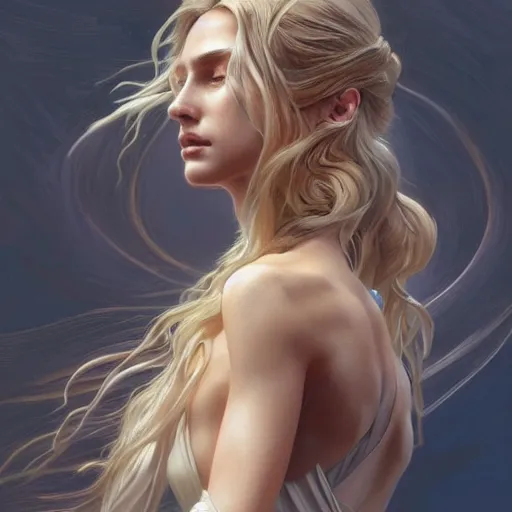 Image similar to Maya Stepper , intricate, elegant, highly detailed, digital painting, artstation, concept art, smooth, sharp focus, illustration, art by artgerm and greg rutkowski and alphonse mucha