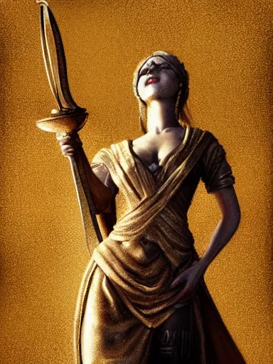Prompt: lady justice holding two balance scales. blindfolded intricate, elegant, highly detailed, digital painting, artstation, concept art, sharp focus, illustration, by justin gerard and artgerm, 8 k