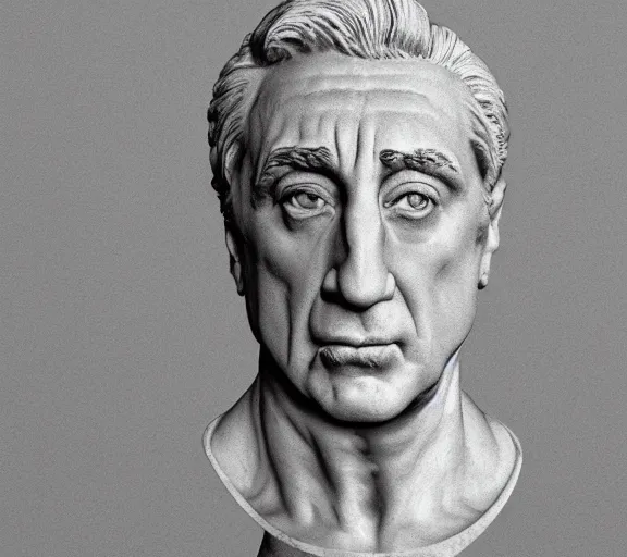 Image similar to a hyper-detailed marble status of Robert DeNiro by Michelangelo; anatomically correct; proud posture; trending on artstation; f/1.4; 90mm