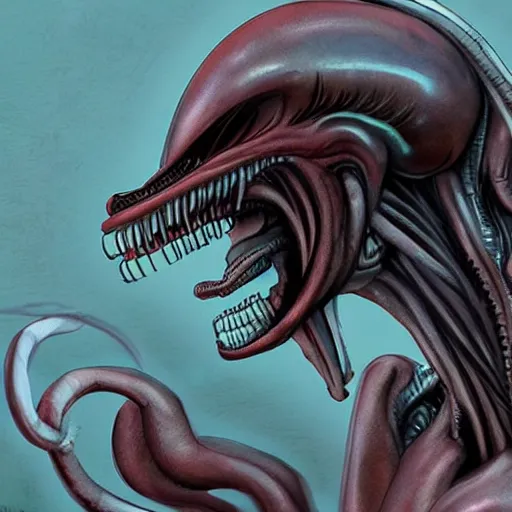 Prompt: xenomorph with a human face!!!