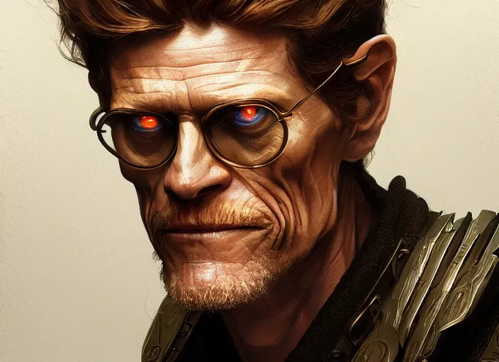 Image similar to williem dafoe as oscar diggs, intricate, d & d, fantasy, art nouveau, digital painting, trending on artstation, sharp focus, illustration, global illumination, ray tracing, art by artgerm and greg rutkowski and ruan jia