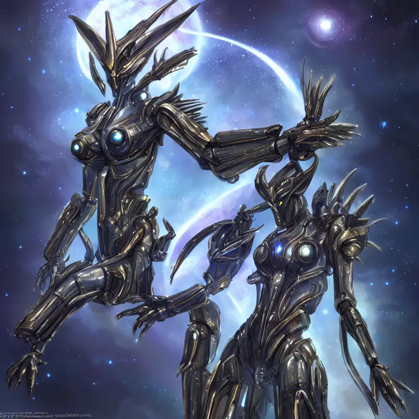 Image similar to goddess shot, galactic sized stunning beautiful anthropomorphic robot mecha female dragon, in space, larger than planets, posing elegantly, holding earth in sharp claws, detailed silver armor, epic proportions, epic scale, ultra detailed digital art, furry art, macro art, dragon art, giantess art, warframe fanart, furaffinity, deviantart, realistic