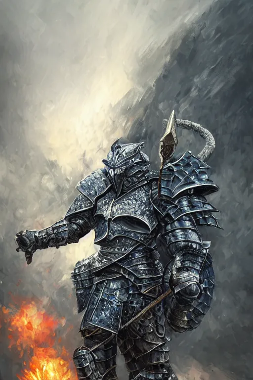 Image similar to a full body shot of an azure knight warrior by Kentaro Miura, Wolf themed armour, colored by Ronda Pattison, heavy armor, kingdom under fire in the background, dark colors, highly detailed, trending on artstation, CGsociety, exquisite detail, post-processing, masterpiece, volumetric lighting, cinematic, hypermaximalistic, high details, cinematic, 8k resolution, beautiful detailed, insanely intricate details