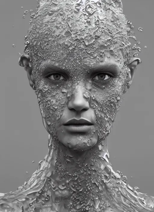 Image similar to sculpture made of water, portrait, future, shaman, harper's bazaar, vogue, magazine, insanely detailed and intricate, concept art, ornate, luxury, elite, elegant, trending on artstation, by ruan jia, by Kenneth Willardt, by ross tran, by WLOP, by Andrei Riabovitchev,