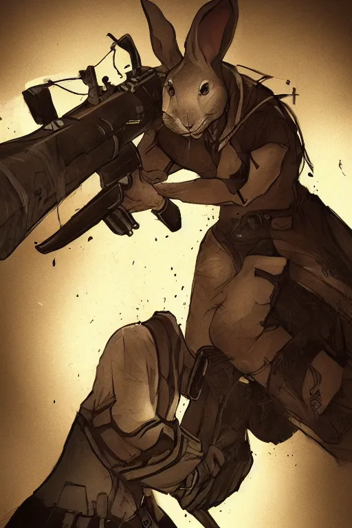 Image similar to rabbit as a hitman, dynamic lighting, fantasy concept art, trending on art station, stunning visuals, creative, cinematic, ultra detailed, comic strip style