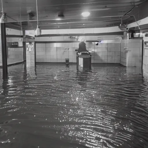 Image similar to a flooded butcher shop, where's wally