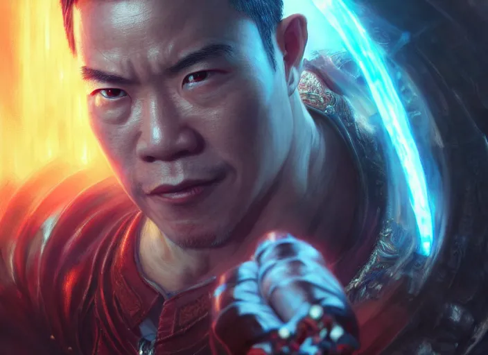 Image similar to highly detailed portrait of jet li, in tekken, stephen bliss, unreal engine, fantasy art by greg rutkowski, loish, rhads, ferdinand knab, makoto shinkai and lois van baarle, ilya kuvshinov, rossdraws, tom bagshaw, global illumination, radiant light, detailed and intricate environment