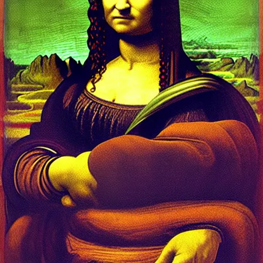 Image similar to the hulk as the monalisa by leonardo da vinci