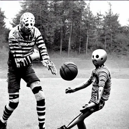 Image similar to Freddy Krueger playing basketball with Jason Voorhees