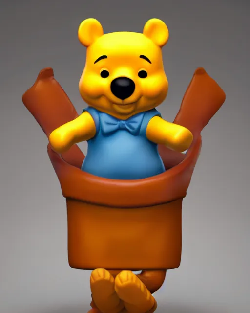 Prompt: full body 3d render of winnie-the-pooh as a funko pop, wearing a suit, studio lighting, white background, blender, trending on artstation, 8k, highly detailed