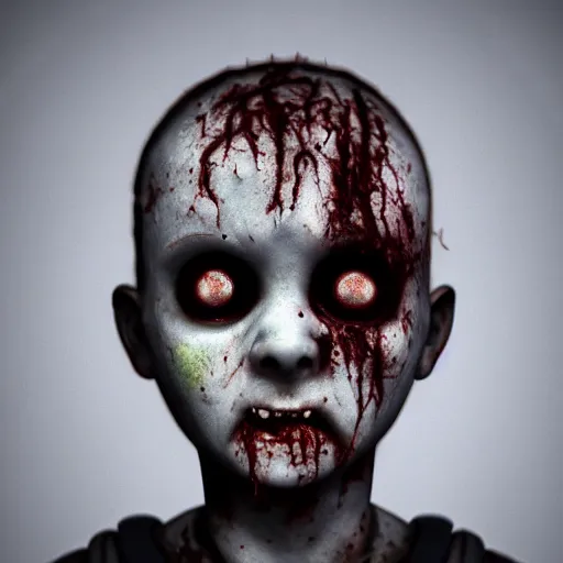 Prompt: angry zombie baby without eyes portrait, empty bloody - black eyesockets, horror core, apocalyptic, feeling of grimdark, sharp focus, fiction, hyper detailed, digital art, trending in artstation, cinematic lighting, studio quality, smooth render, unreal engine 5 rendered, octane rendered, art style and nixeu and wlop and krenz cushart