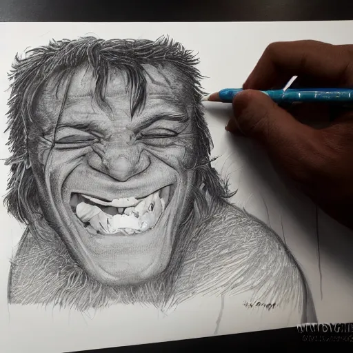 Image similar to joe rogan laughing wildly, single subject, portrait, intricate, highly detailed, concept art, smooth, sharp focus, pencil art