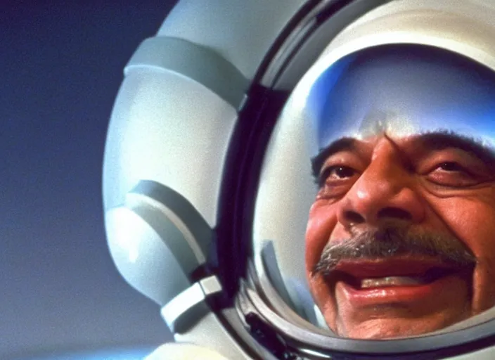 Image similar to film still of 1978 Cheech Marin as Dr. Dave Bowman in 2001 A Space Odyssey
