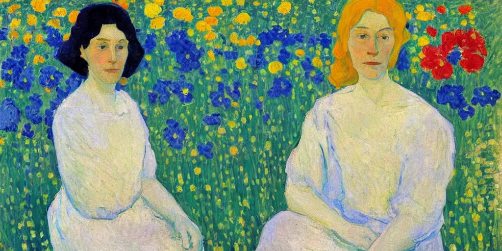 Prompt: woman holding flower artwork by cuno amiet