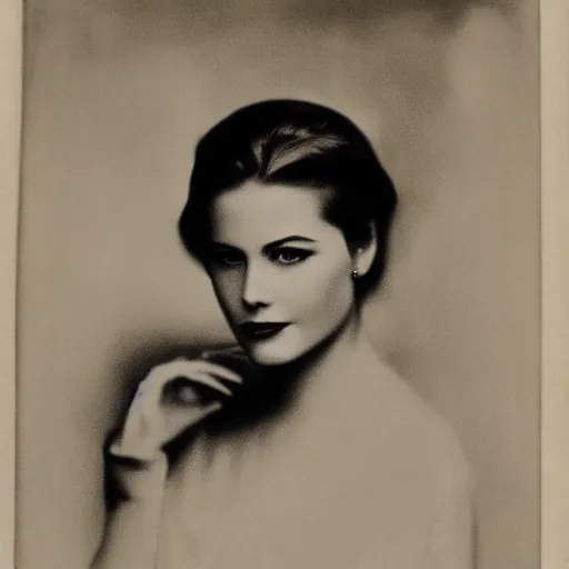 Image similar to headshot edwardian photograph of grace kelly, angelina jolie, 1 9 2 0 s film actress, realistic face, 1 9 1 0 s, grainy, victorian, soft blur