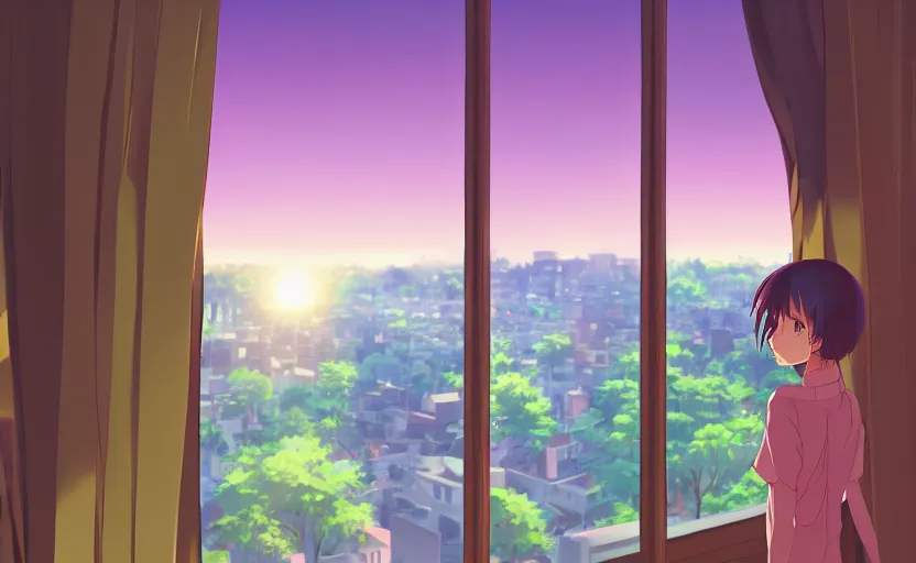Premium AI Image | Anime boy sitting on bed looking out window at night sky  generative ai