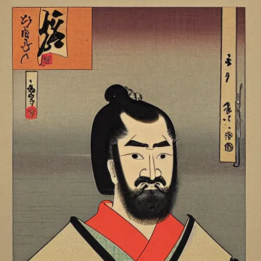 Prompt: Ukiyo-E portrait of Samurai Bin Laden