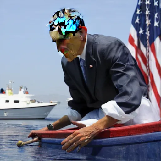 Prompt: president barack obama building a boat