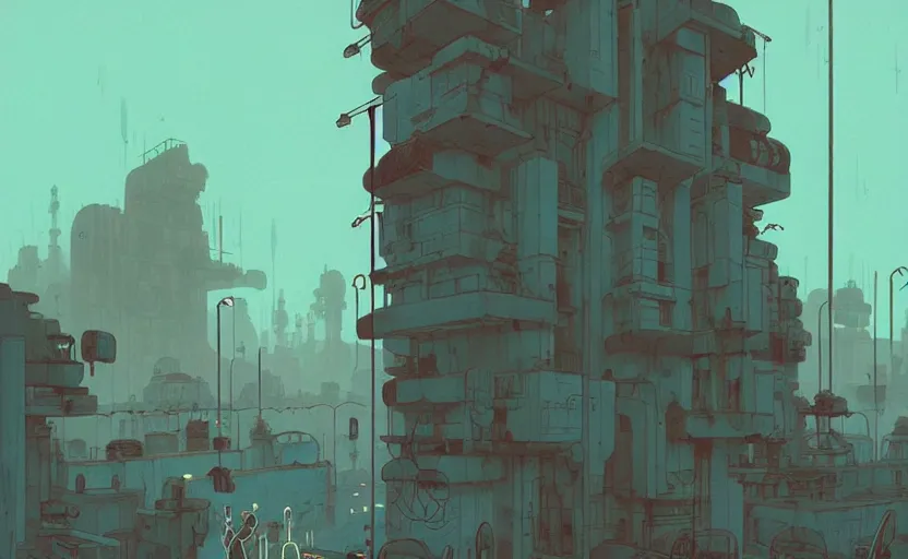 Prompt: lost city by atey ghailan, by simon stalenhag, by kaethe butcher, dynamic lighting, gradient light blue, brown, blonde cream and white color scheme, grunge aesthetic