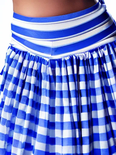 Image similar to studio photograph of a beautiful skirt, blue and white color scheme, vivid colors, photorealist, 4 k