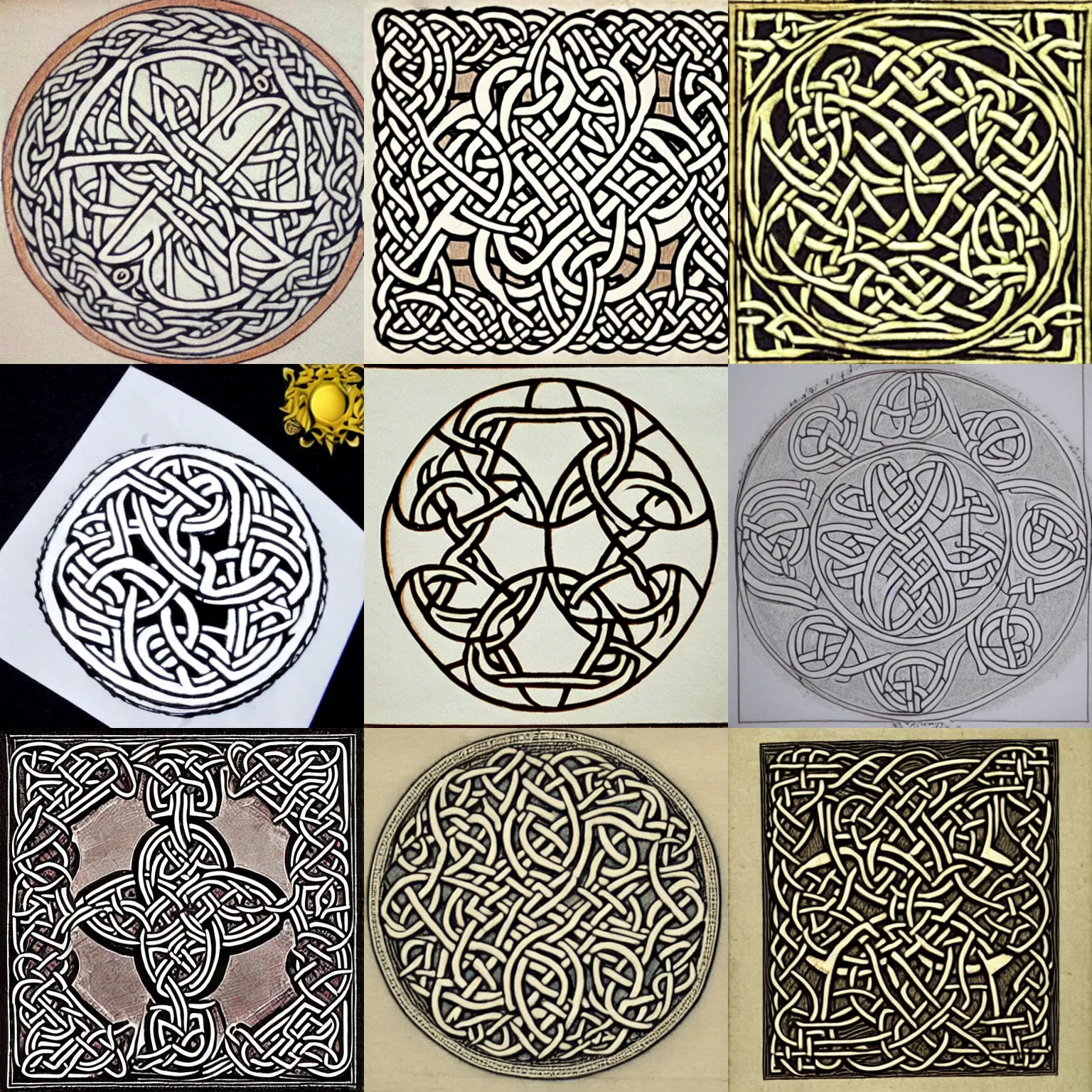 Prompt: very elaborate and detailed Celtic knot design delicately onto anchient parchment