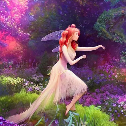 Prompt: a fairy in a beautiful garden at midday, with dappled light streaming through trees, eating onions, digital painting, masterpiece in the style of artgerm and Greg rutowski, amazing colors