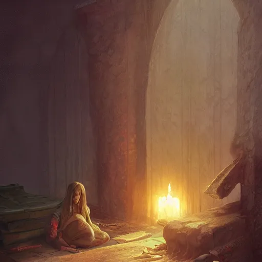 Image similar to a warg sleeping on a mat in a corner of a adobe house, torchlit, concept art by marc simonetti and christophe vacher, trending on artstation
