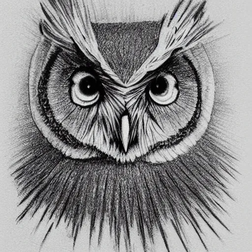 Prompt: \'after life is over it is all over. the universe might not as well not exist after it all ends because you will no longer exist because you will be non-existent for eternity!\', a drawing of an owl, very interesting.