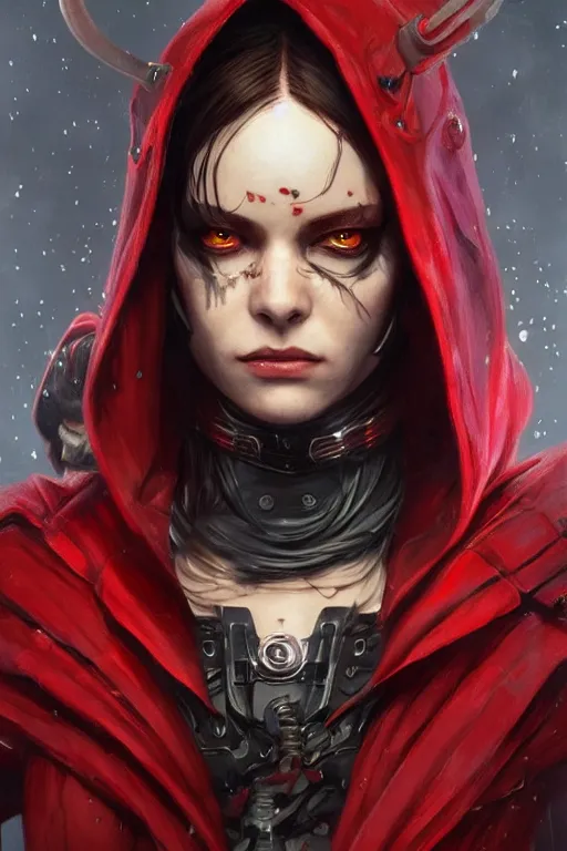 Prompt: cyborg red riding hood, d & d, fantasy, portrait, highly detailed, headshot, digital painting, trending on artstation, concept art, sharp focus, illustration, art by artgerm and greg rutkowski and magali villeneuve