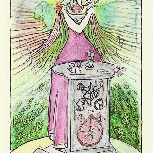 Prompt: a feminine alchemical illustration drawn and painted by Carl Jung, detailed penciling, watercolor, pen and ink,