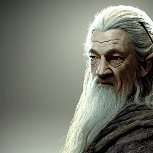 Image similar to a still from “ lord of the rings ” of a head and shoulders portrait of fei lung dressed like gandalf, photo by phil noto