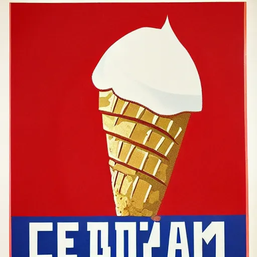 Image similar to soviet propaganda poster of an ice cream cone