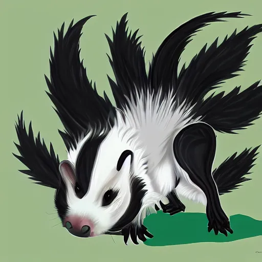 Prompt: digital painting of a skunk that was just transformed into a dragon