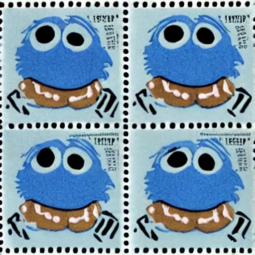 Prompt: cookie monster in the style of a 1 9 2 0 s vintage mailing stamp