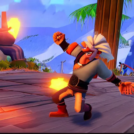 Prompt: Geralt of Rivia in Crash Bandicoot 3: Warped, play station game, screenshot