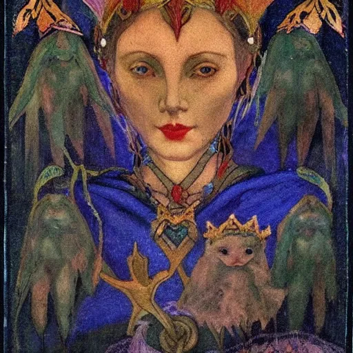 Image similar to the lantern crown, by Annie Swynnerton!!!! and Nicholas Roerich and (Edmund Dulac), embroidered brocade, tattoos, elaborate costume, geometric ornament, symbolist, rich colors, dramatic lighting, smooth, sharp focus, extremely detailed