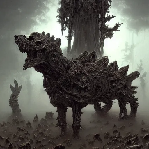 Prompt: bones and skull armor made of bones, anthropomorphic shiba inu, face, stuning 3 d render, masterpiece, glowing black aura, foggy dark graveyard, by donato giancola and greg rutkowski and wayne barlow and zdzisław beksinski, realistic face