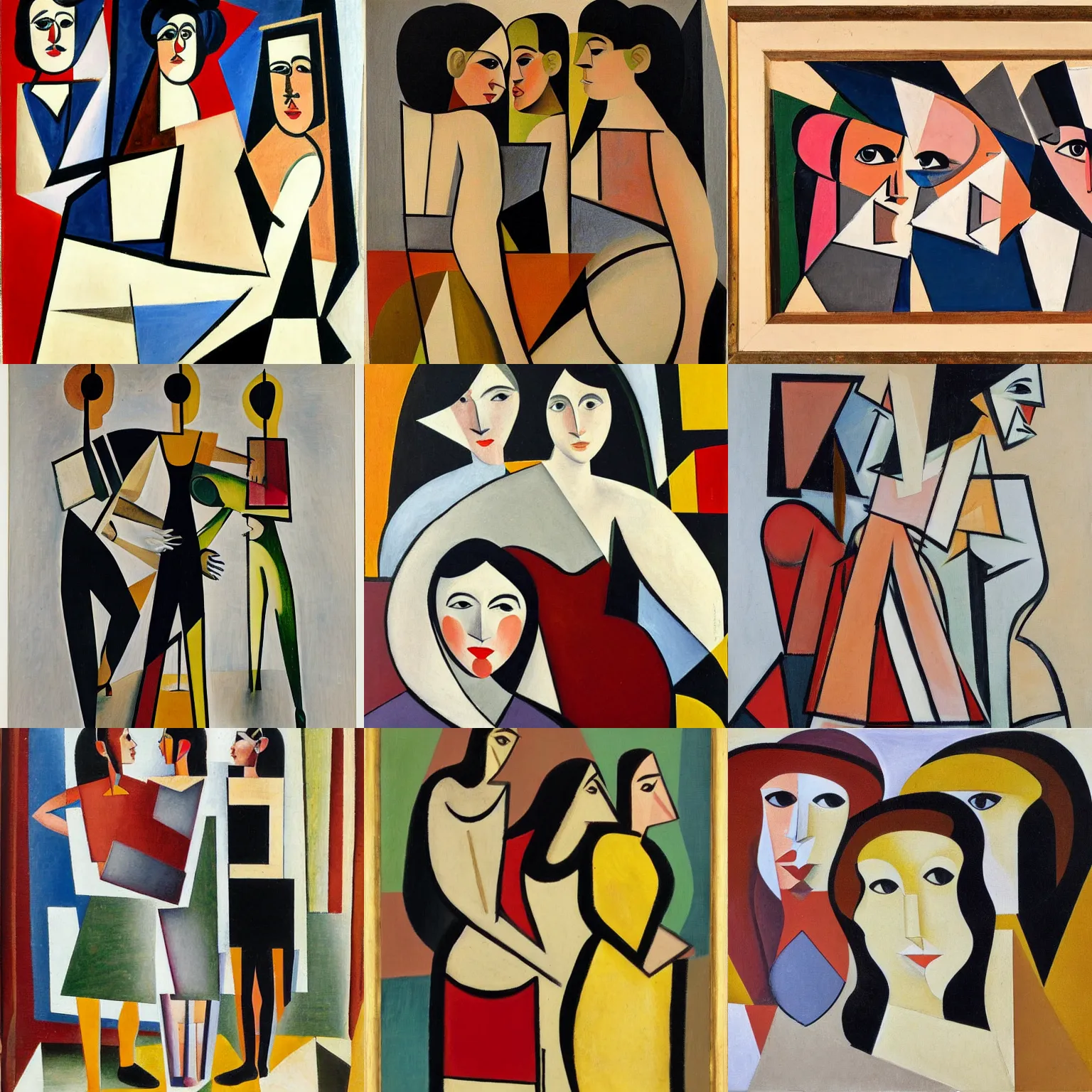 Prompt: a cubist painting of three young Spanish women