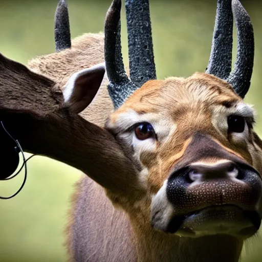 Image similar to a rocket launcher deer animal beast, huge, powerful, scary, anger, rage, canon eos c 3 0 0, ƒ 1. 8, 3 5 mm