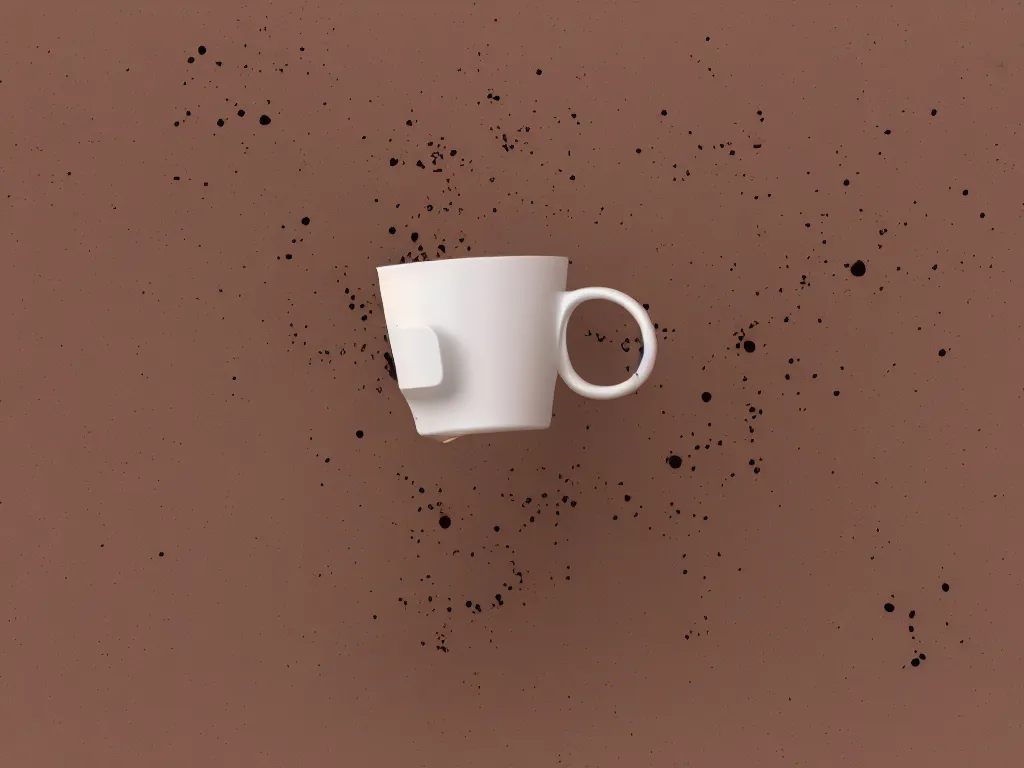 Image similar to 3D art, a coffee cup shattering against a wall, coffee splash, simulation, render, octane render, zbrush, ultra detailed